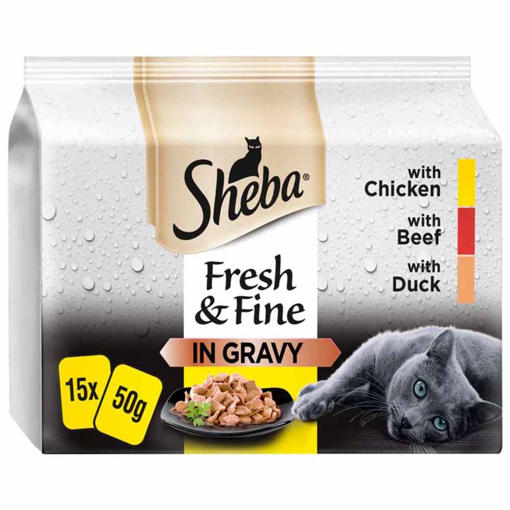 Sheba Fresh and Fine Meaty Pieces in Gravy Wet Cat Food Pouches 50g Case of 3 x 15 Pack Image 2