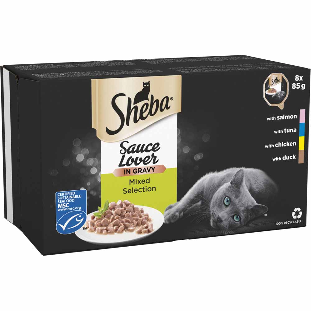 Sheba Sauce Lover Mixed Collection in Gravy Cat Food Trays 8 x 85g Image 2