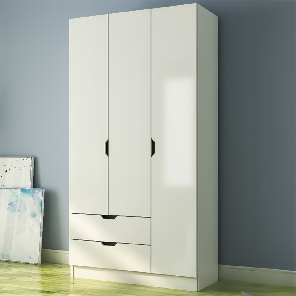 Evu Bergen 3 Door 2 Drawer White Wardrobe Image 1