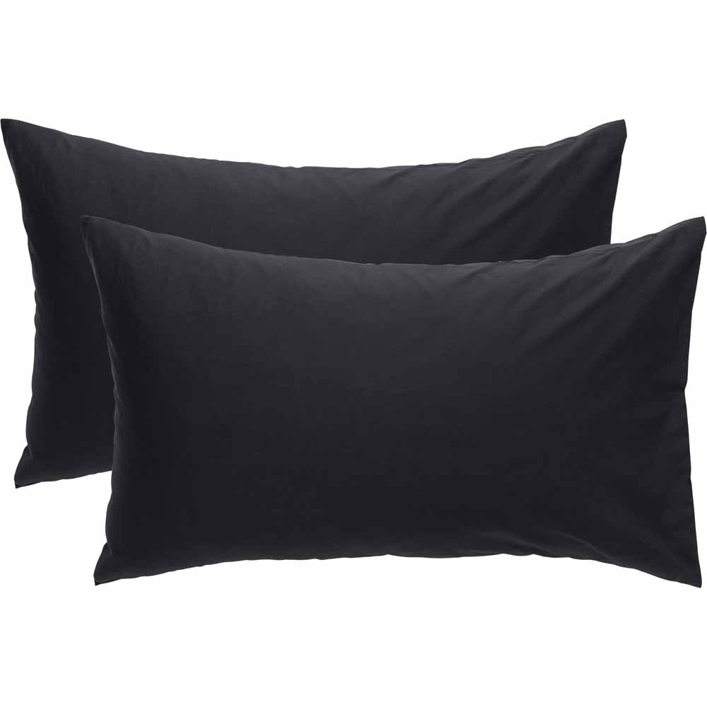Wilko Easy Care Black Housewife Pillowcases 2 Pack Image 1