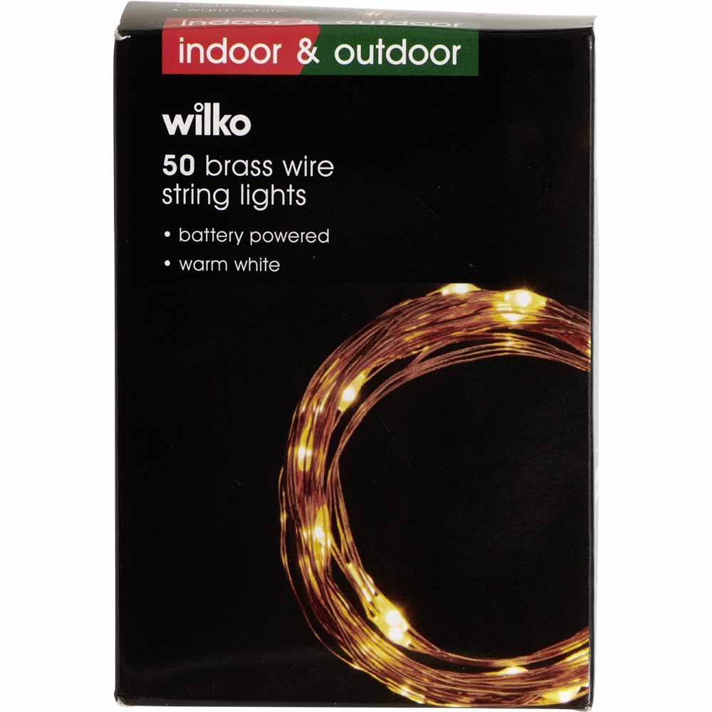 Wilko 50 Warm White LED Brass Wire String Lights Image 3