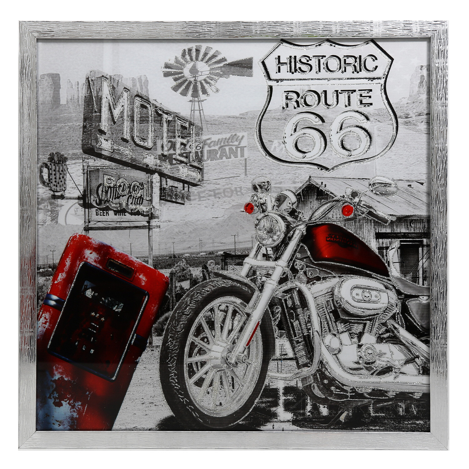 Single Grey Route 66 Motorcycle Wall Art 50 x 50cm in Assorted styles Image 3