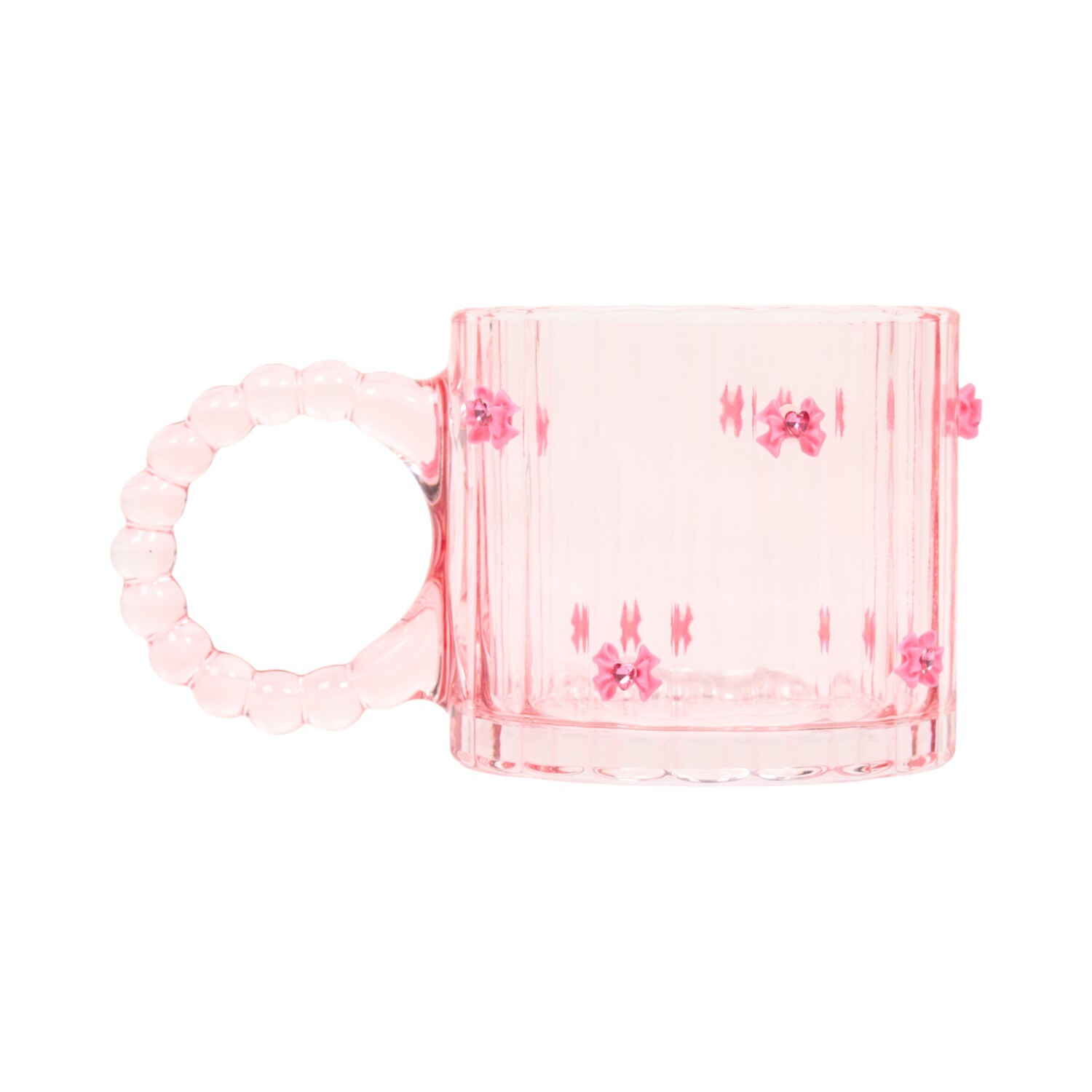 Ribbed Glass Bow Mug Pink Image 2