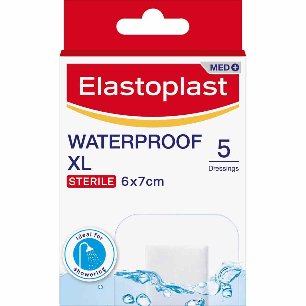 Elastoplast Waterproof Plasters 6cm x 7cm XL 5pk Image 1
