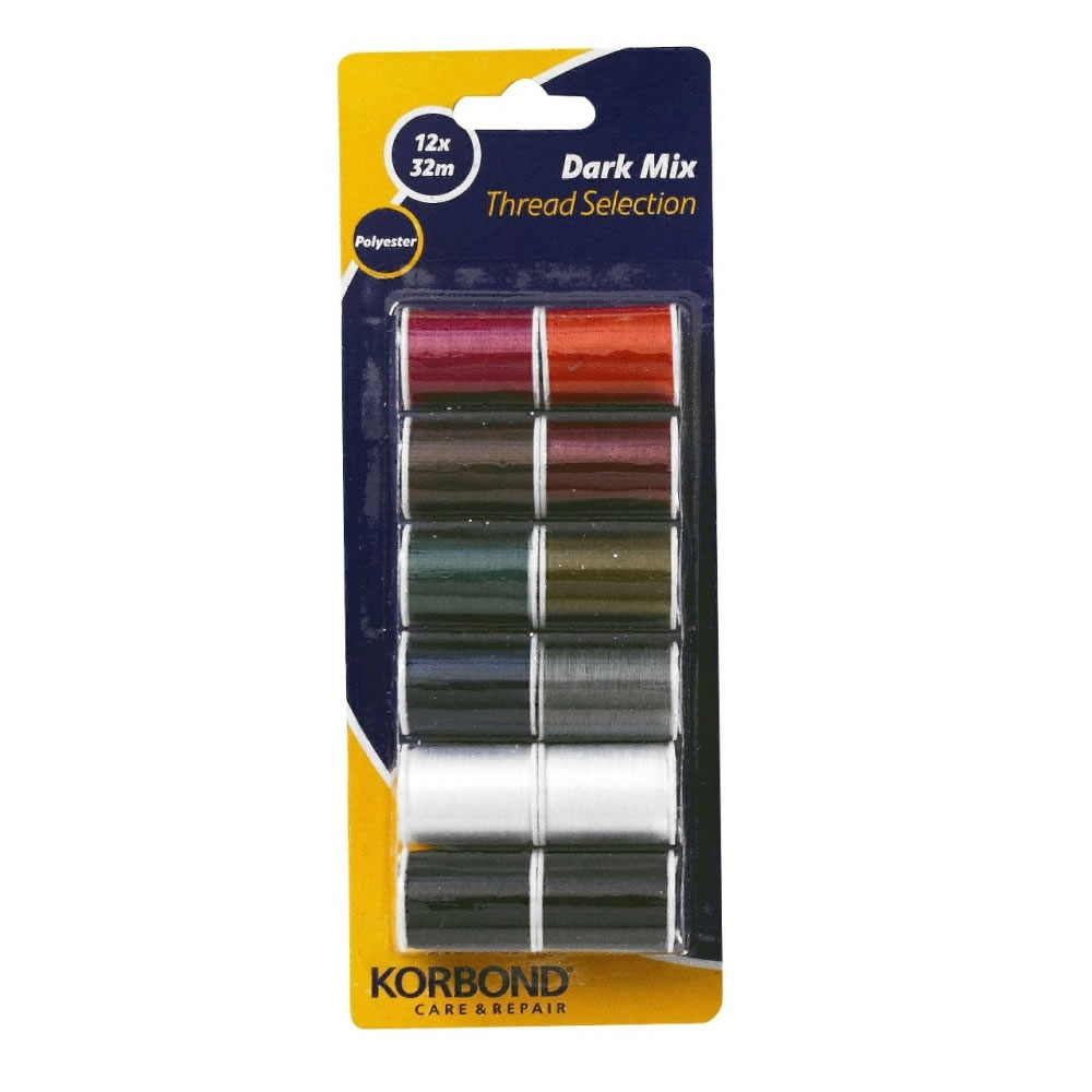 Korbond Dark Mix Polyester Thread Selection Set of 12