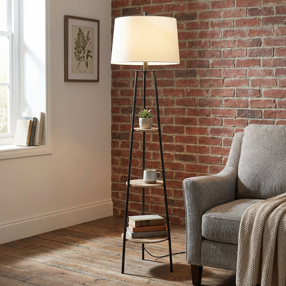Industrial Hendrick Shelf Floor Lamp Image 4