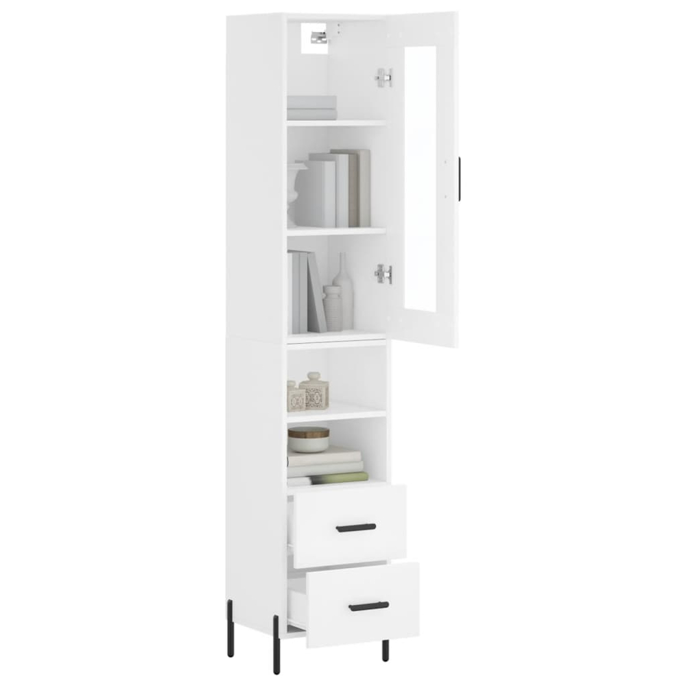 vidaXL Single Glass Door 2 Drawer 2 Shelf White Highboard Image 3