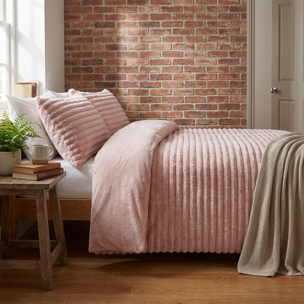 Colorado Faux Fur Duvet Set Blush Double Image 6