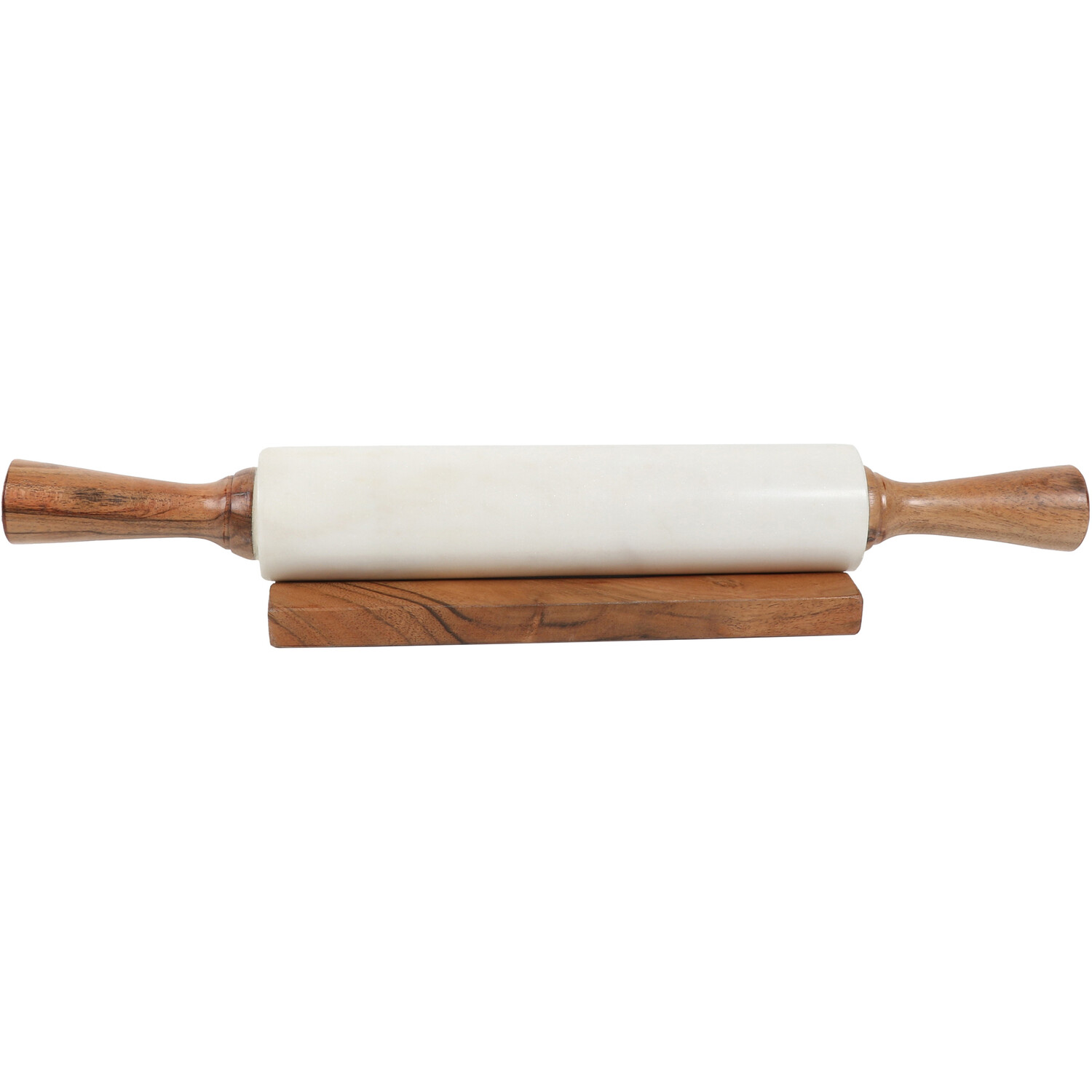 Marble Rolling Pin with Acacia Wood Stand - White Image 2