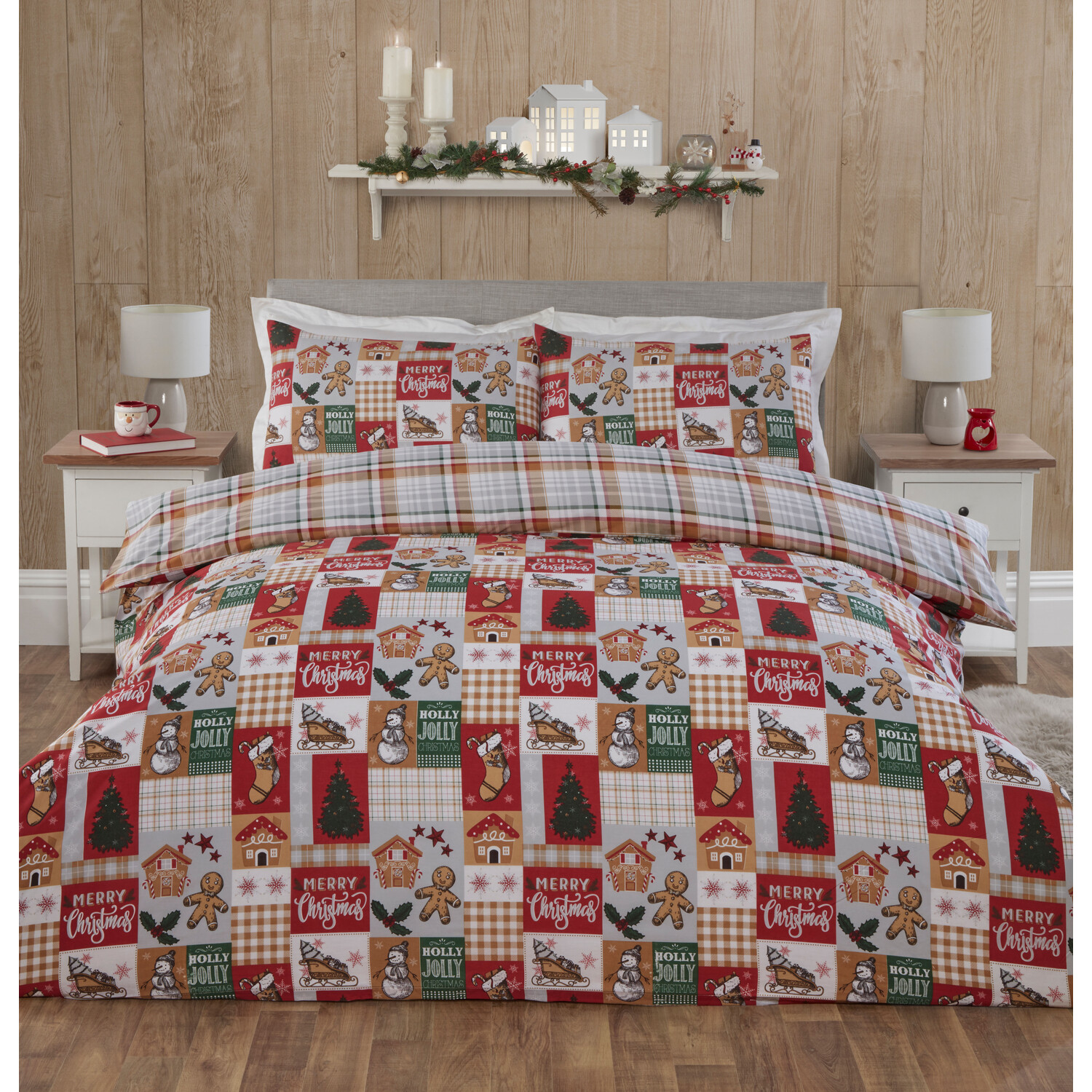 Gingerbread Patchwork Duvet Cover and Pillowcase Set - Red / Double Image 1
