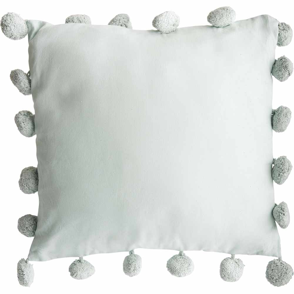 Wilko Soft Teal Pom-Pom Cushion 43 x 43cm Image 1