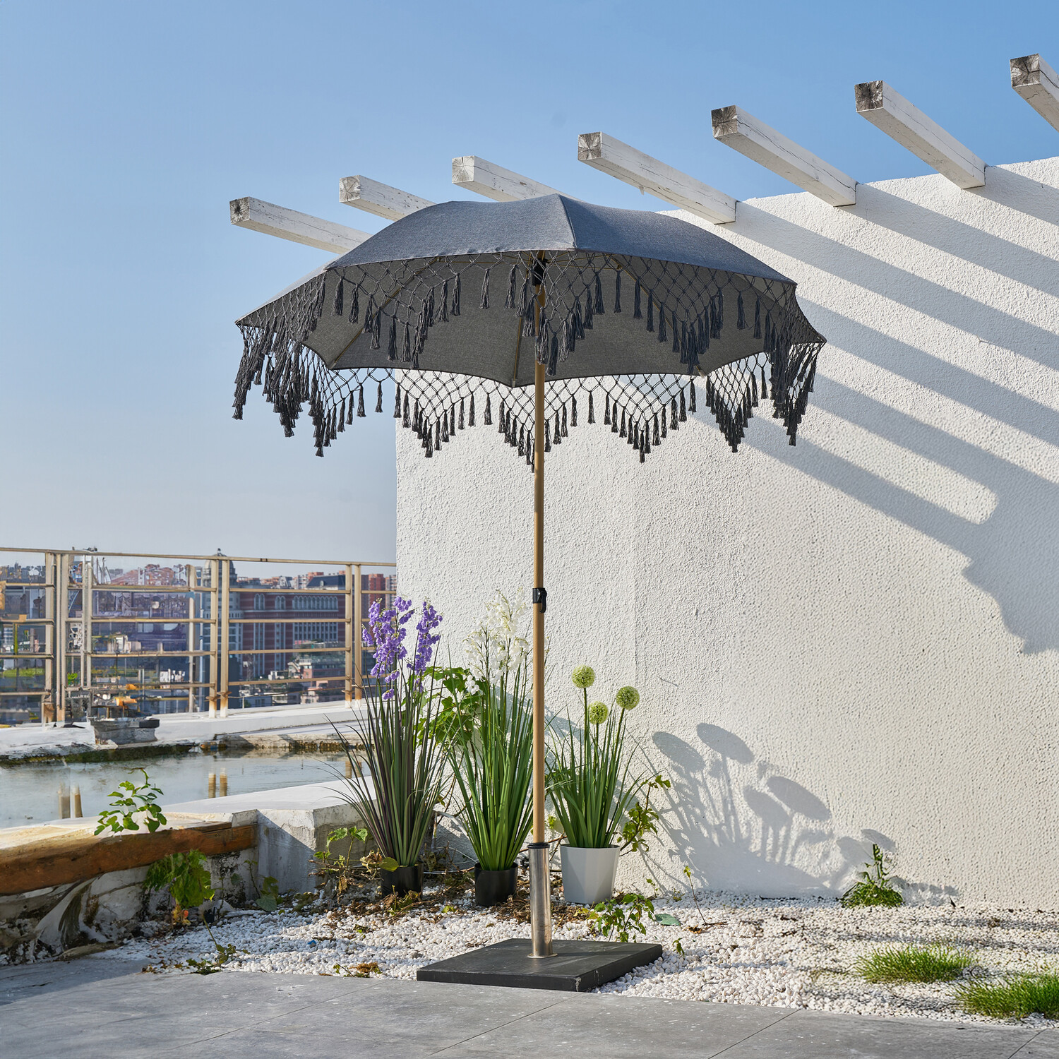 Amalfi Tasselled Parasol Grey Image 3