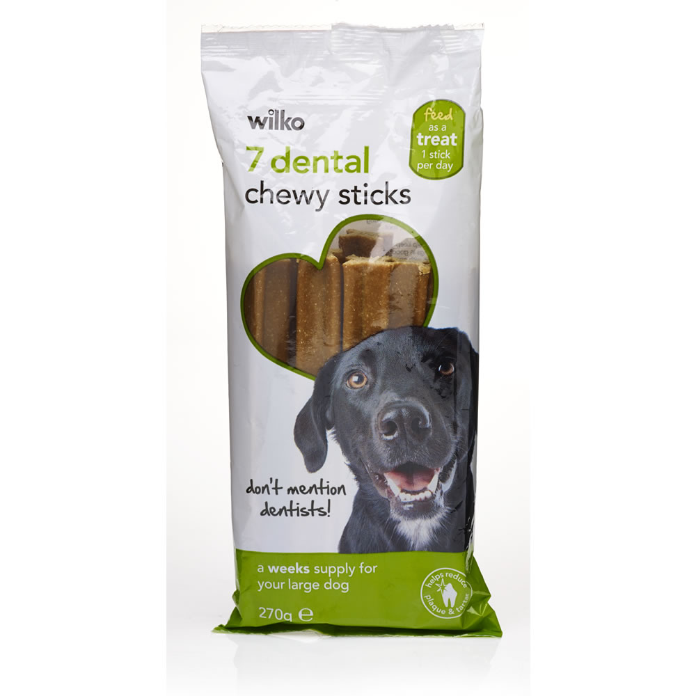 Wilko 7 pack Dental Chewy Sticks Dog Treats 270g Image