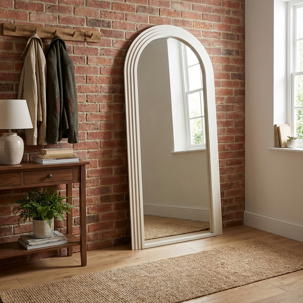 Evie 180 x 80cm Cream Ridged Arch Lean To Mirror Image 9