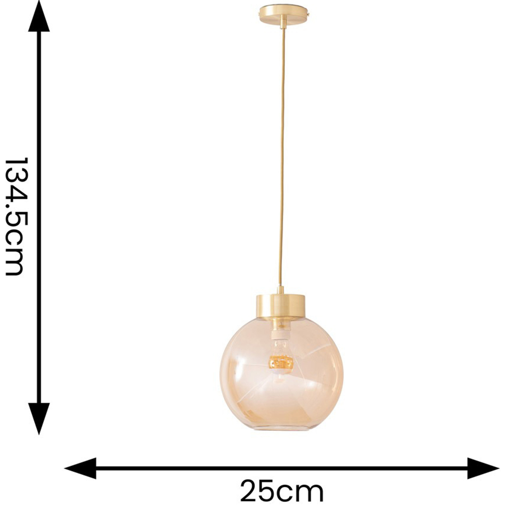 ValueLights Bellamy Amber Glass Globe Brushed Gold Cap LED Ceiling Pendant Light Image 4