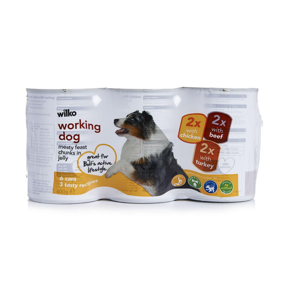 Wilko Working Dog Meaty Feast Chunks in Jelly Tinned Dog Food 6 x 400g Image