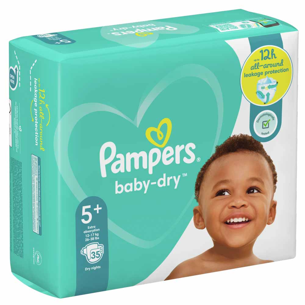 Pampers Baby Size 5+ 12kg-17kg Dry Nappies 35 Pack   Image 2