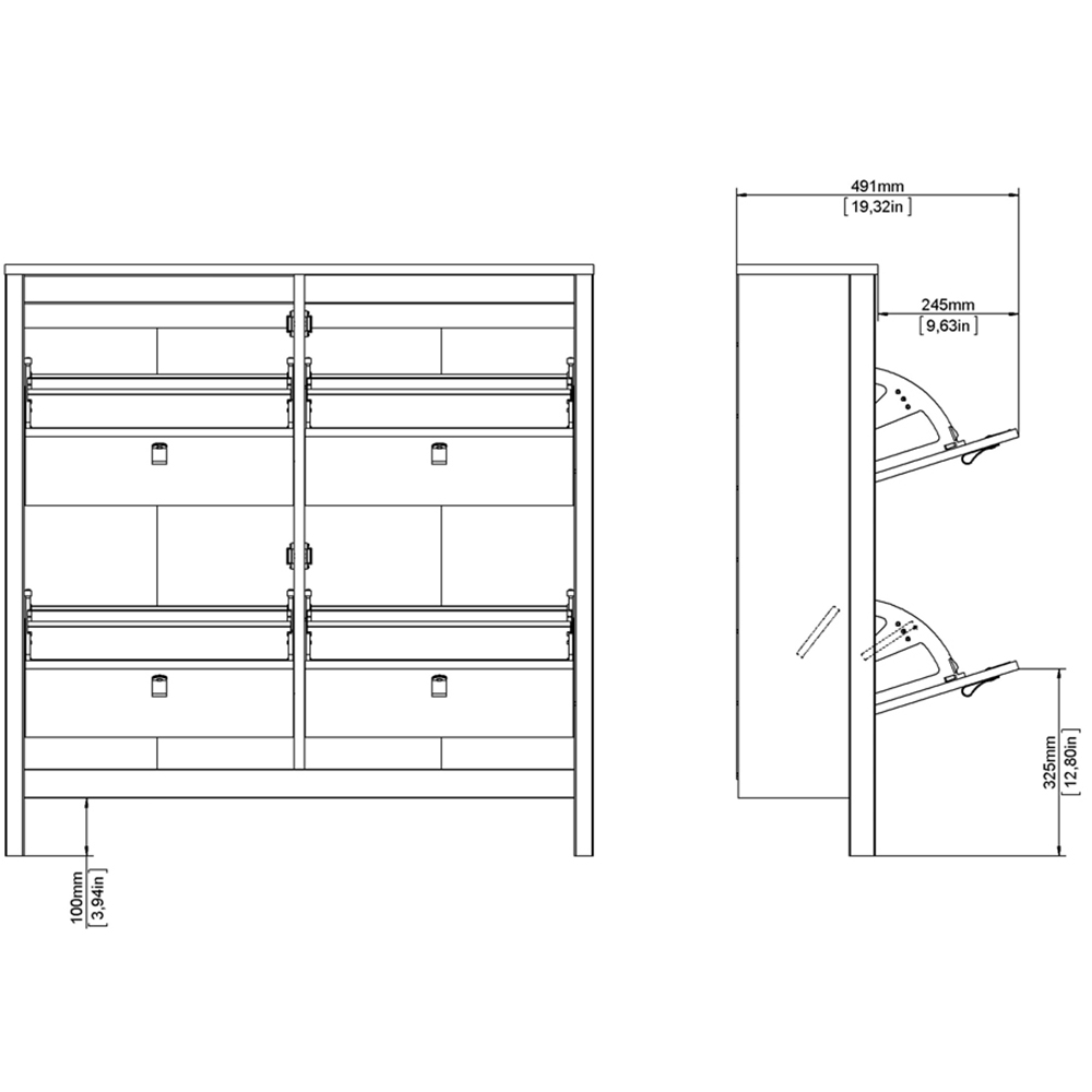 Florence Barcelona 4 Flip Down Doors Matt Black Shoe Cabinet Image 7