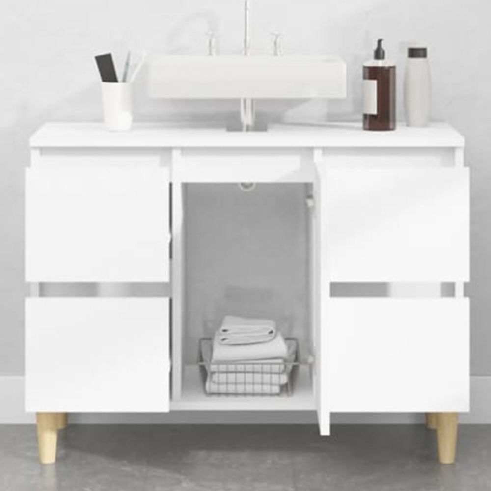 vidaXL Single Door 4 Drawer White Washbasin Cabinet Image 1