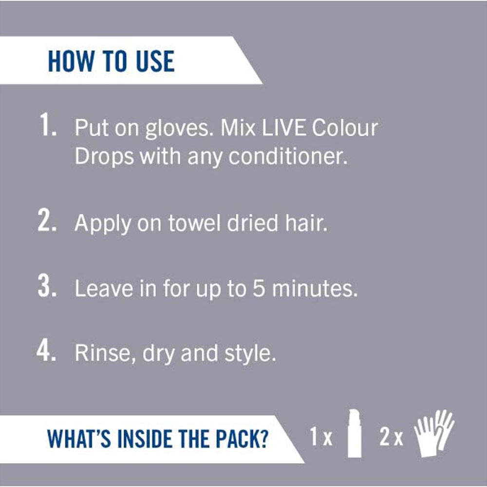 Schwarzkopf LIVE Semi Permanent Colour Drops Silver Hair Dye Temporary Colour Icy Silver 30ml Image 4