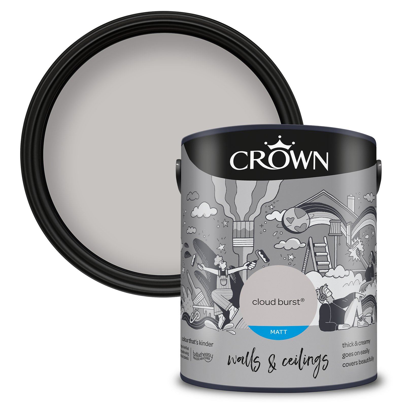 Crown Breatheasy Walls & Ceilings Cloud Burst Matt Emulsion Paint 5L Image 1