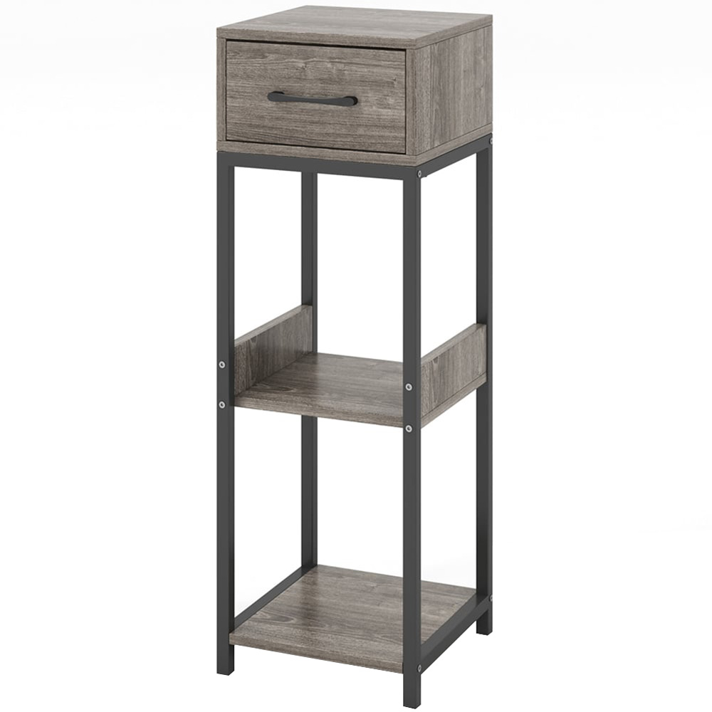 Costway Single Drawer 3 Shelf Grey Indoor Plant Stand Image 1