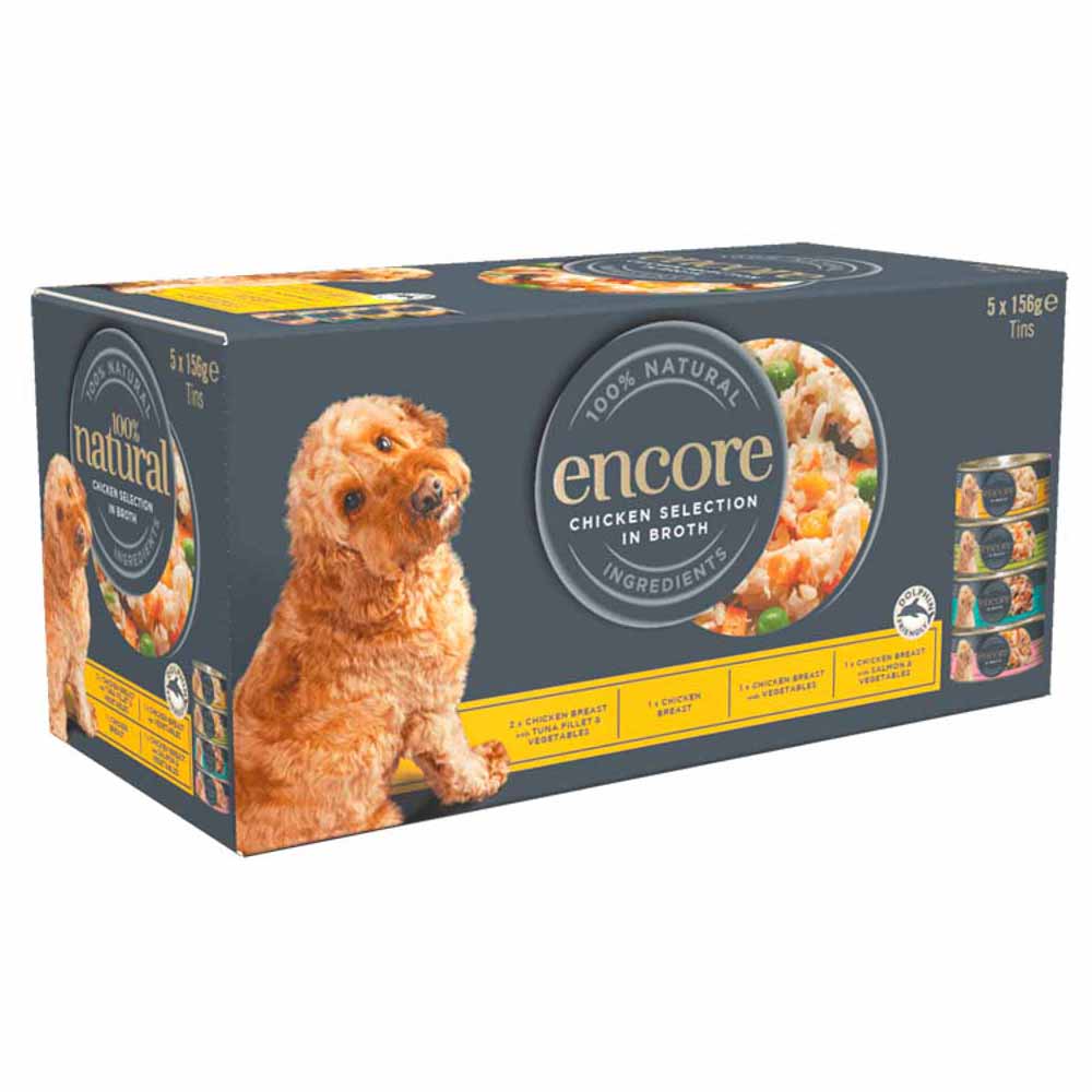 Encore Chicken Selection Dog Food Tin 5 x 156g Image 1