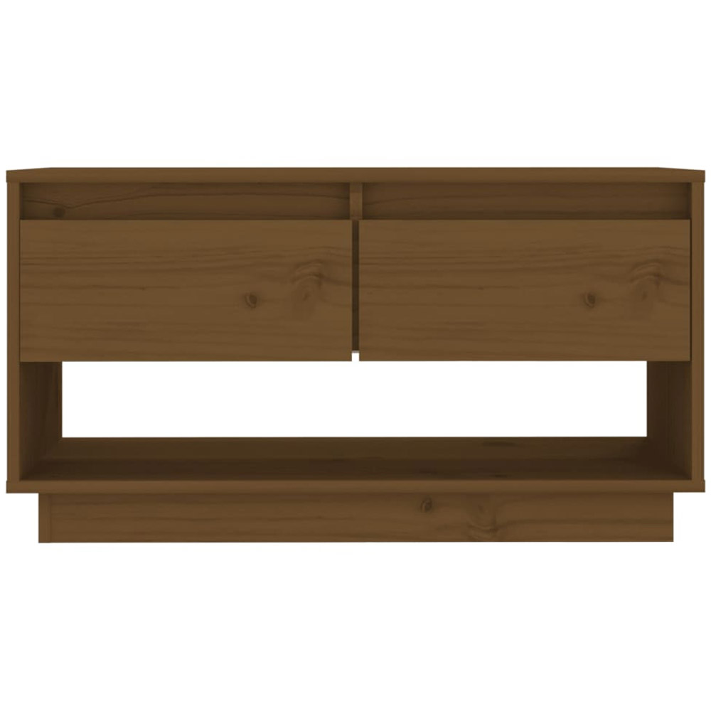 vidaXL 2 Drawer Single Shelf Honey Brown Solid Wood Pine TV Cabinet Image 3