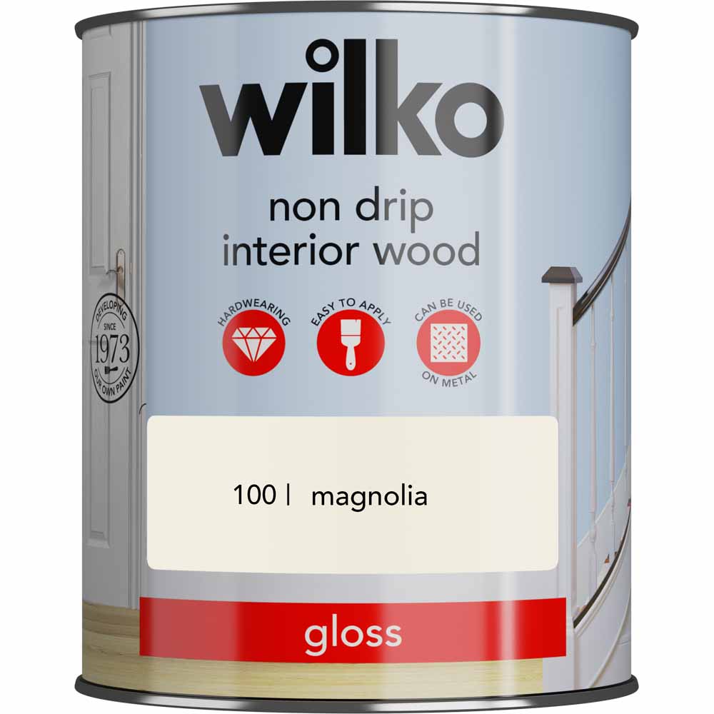 Wilko Non Drip Interior Wood Magnolia Gloss Paint 750ml Image 1