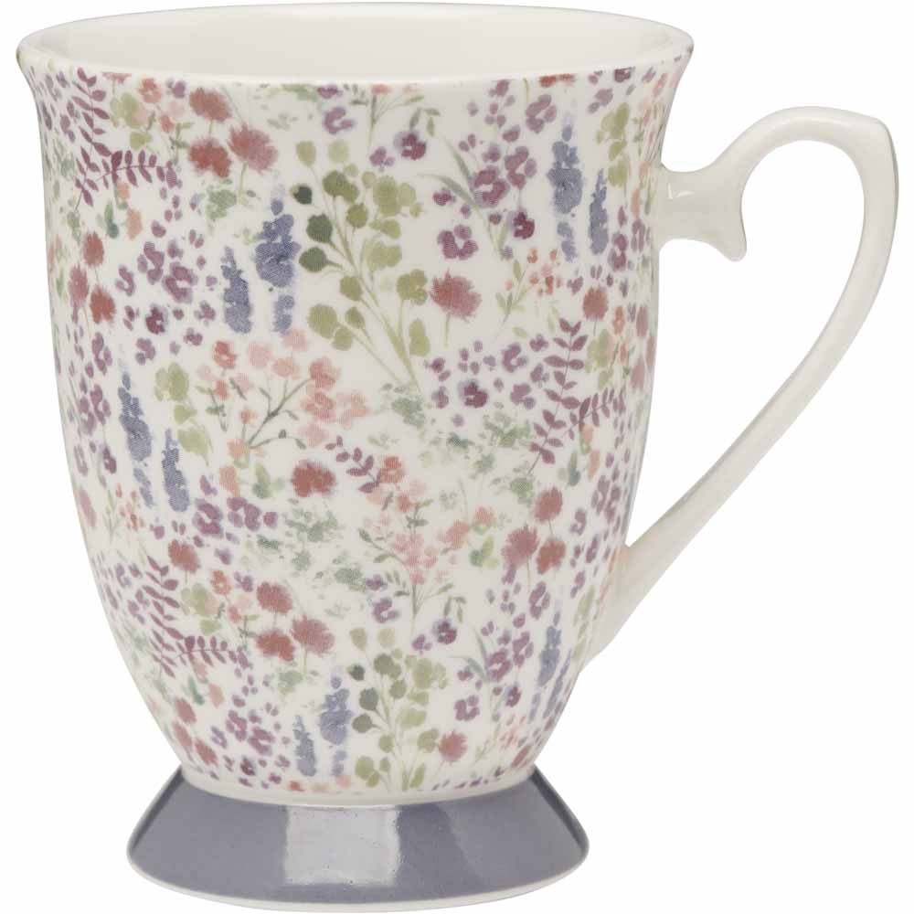 Wilko White Tall Ditsy Floral Print Footed Mug Image 1