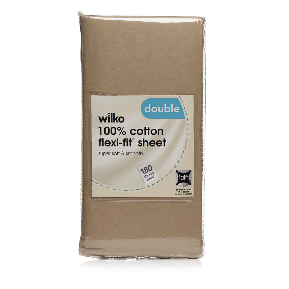 Wilko Flexi Fit Taupe Double Fitted Sheet Wilko