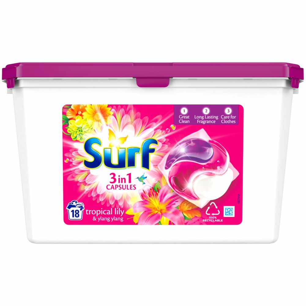 Surf 3 in 1 Tropical Lily Laundry Washing Capsules 18 Washes Image 2
