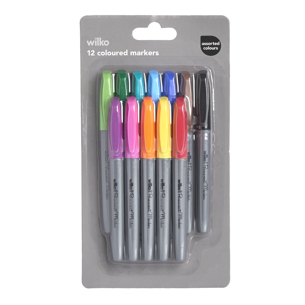 Wilko Coloured Marker Pens 12 pack Image 1