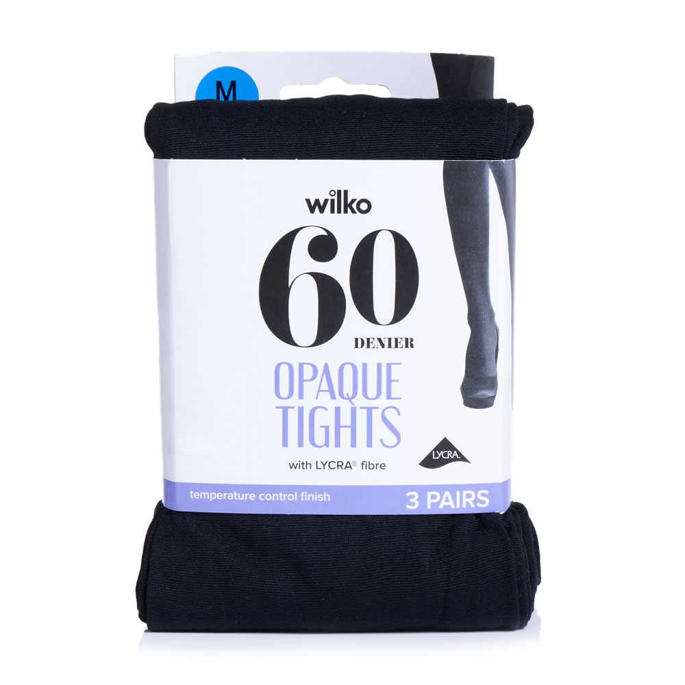 Wilko 60 Denier Opaque Tights Black Medium 3 pack Image