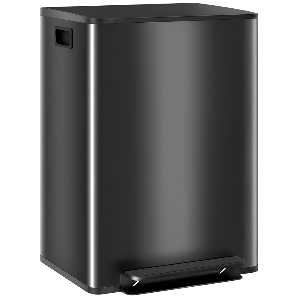 HOMCOM Black Double Kitchen Bin with Soft Close Lid 60L Image 1