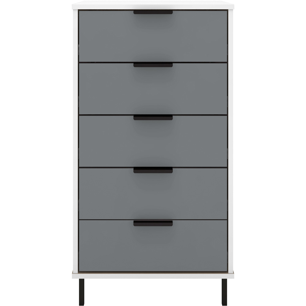 Seconique Madrid 5 Drawer Grey and White Gloss Narrow Chest Image 3