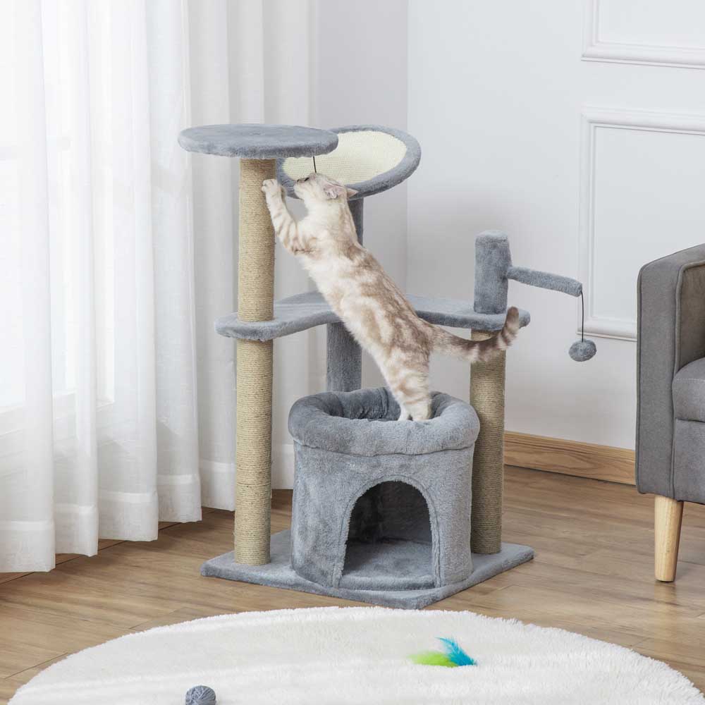 PawHut Cat Tree Tower with Scratching Post and Toy Image 2