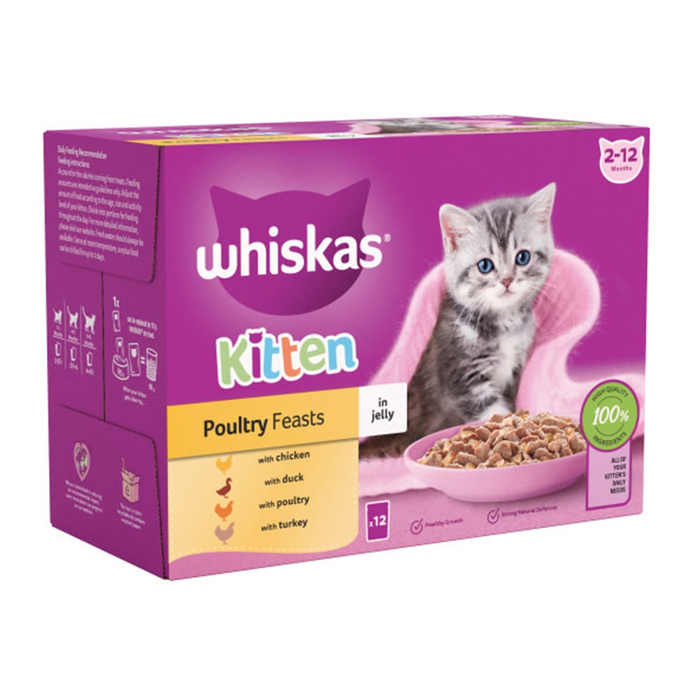 Whiskas Kitten Wet Cat Food Pouches Poultry in Jelly 85g Case of 4 x 12 Pack Image 3