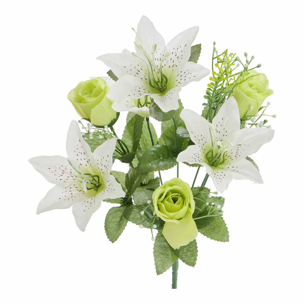 Wilko Medium Bunch Lily and Rosebud White and Green Image 1