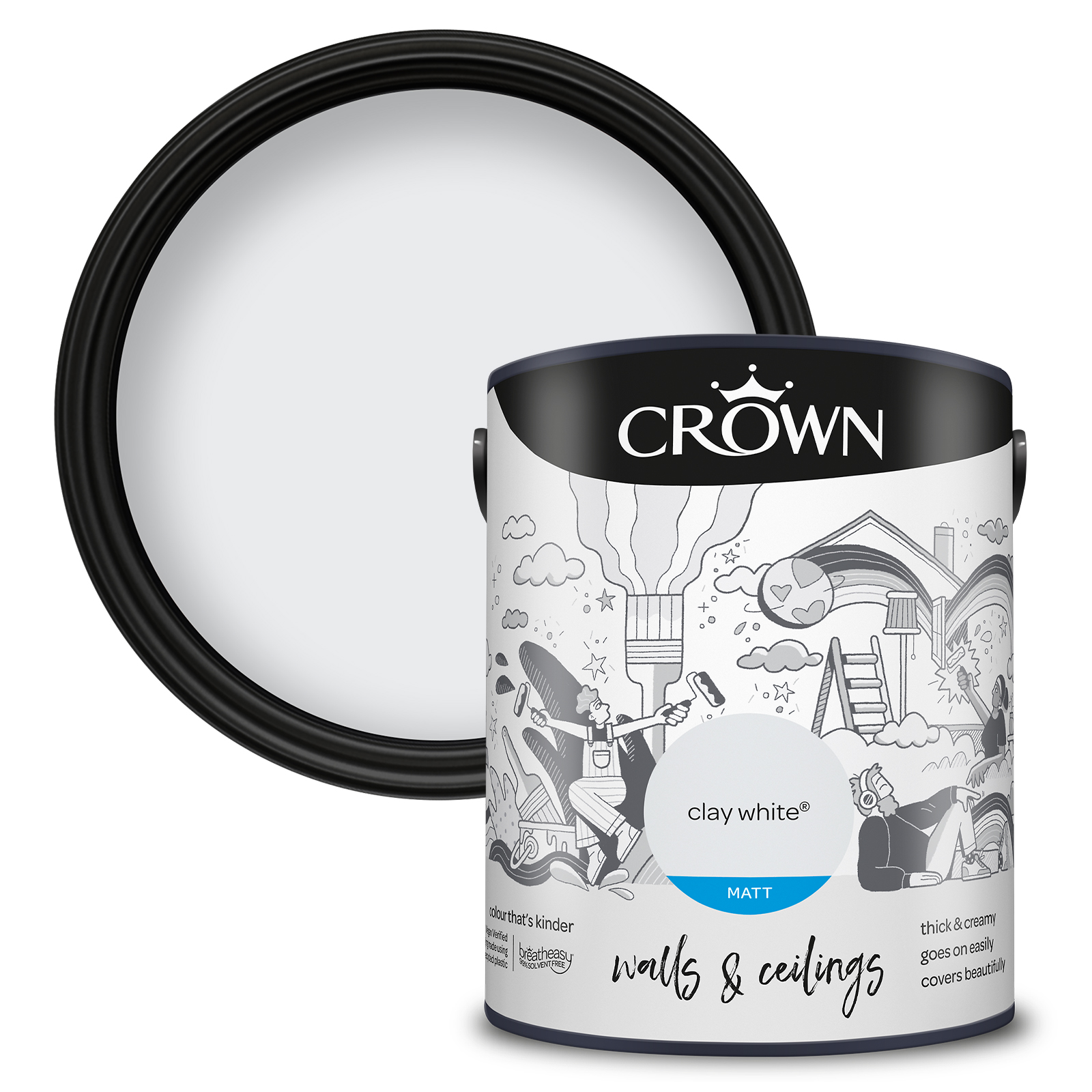 Crown Breatheasy Walls & Ceilings Clay White Matt Emulsion Paint 5L Image 1