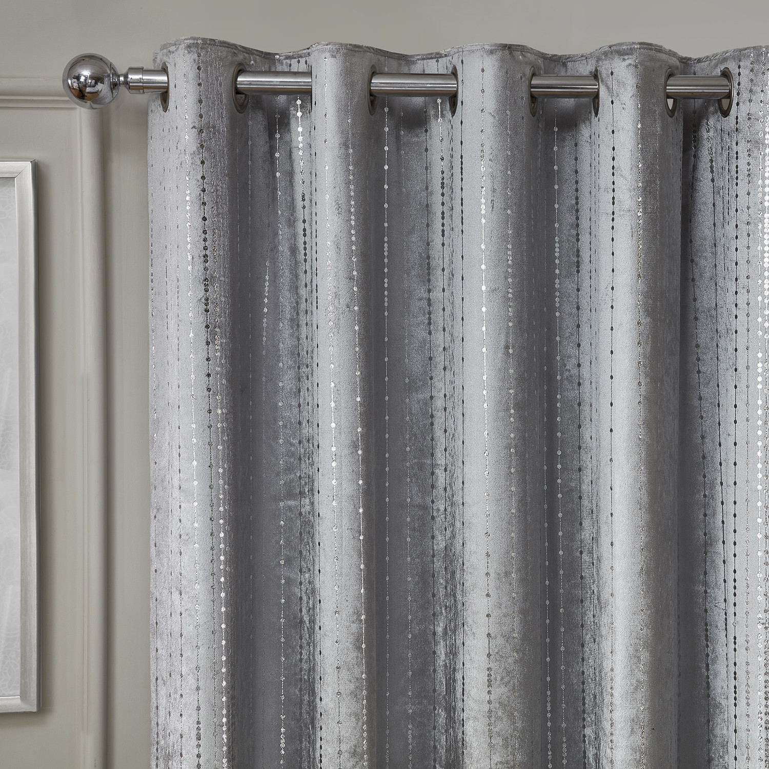 Divante Selina Silver Foil Dotty Stripe Curtains 168 x 229cm Image 3
