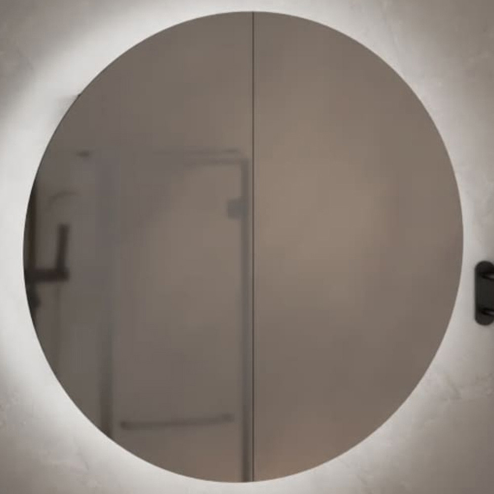 vidaXL 2 Door Black Round LED Mirror Bathroom Cabinet Image 1