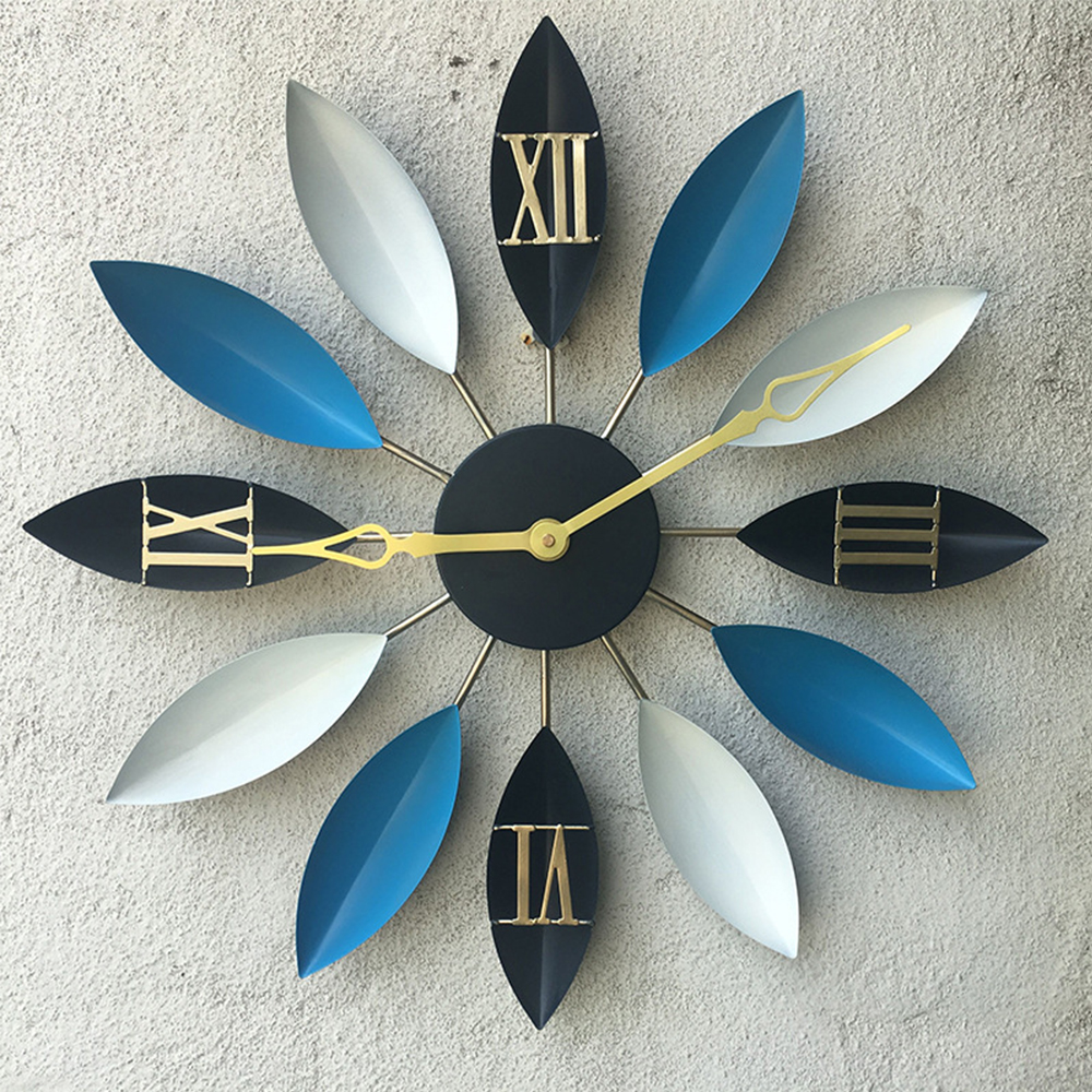 Living and Home Leaf Shaped Silent Metal Wall Clock 55cm Image 5