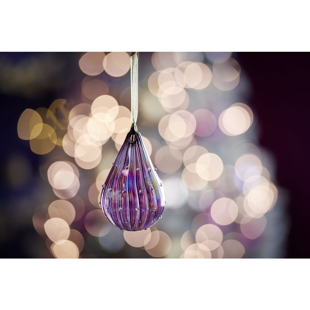 Wilko Midnight Magic Purple Irredescent Teardrop Christmas Tree Decoration Image 2