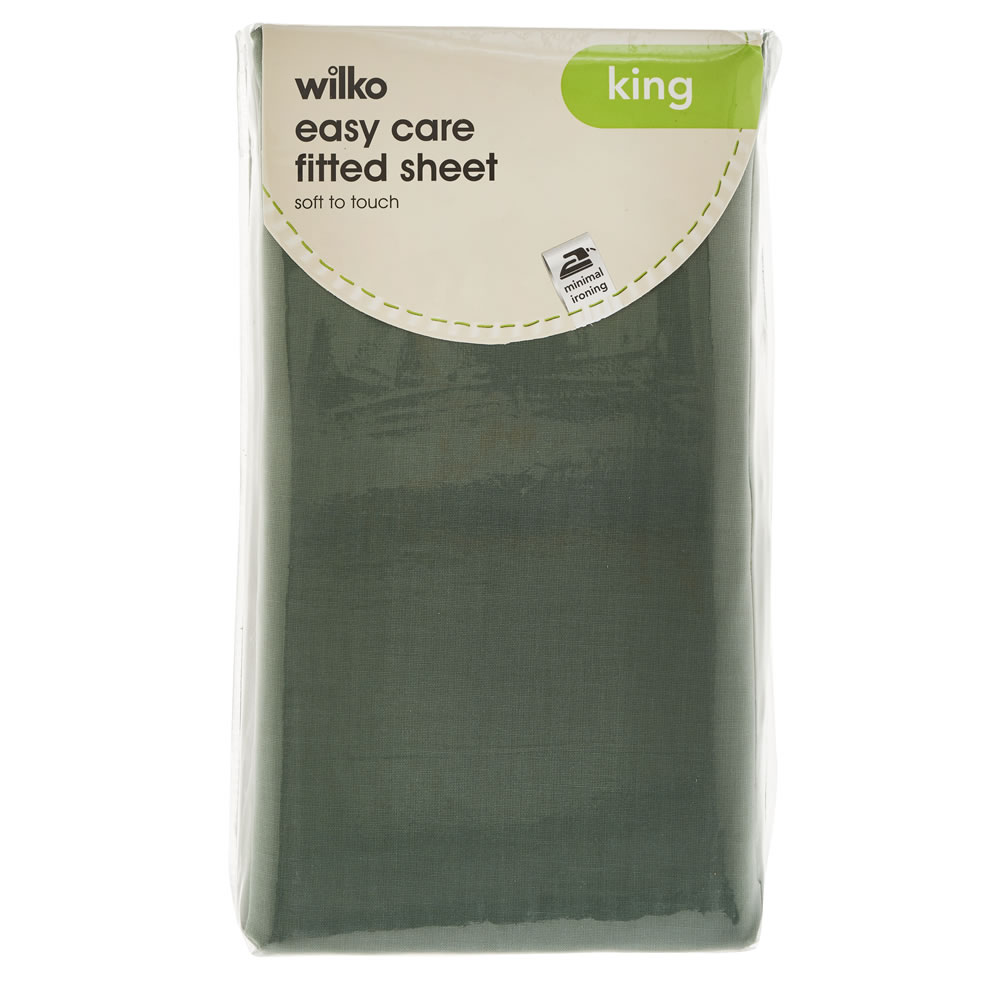 Wilko Easy Care Dark Green King Size Fitted Sheet Image