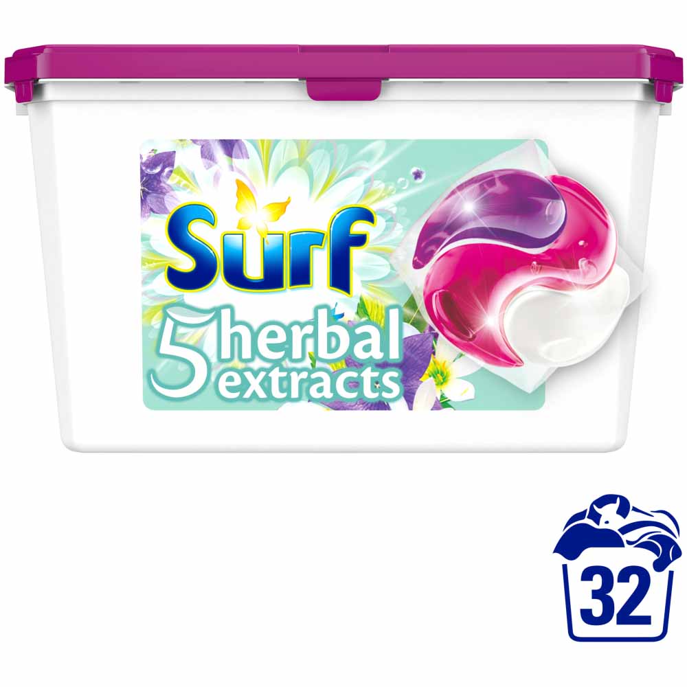 Surf 3 in 1 Herbal Extracts Laundry Washing Capsules 32 Washes Image 1