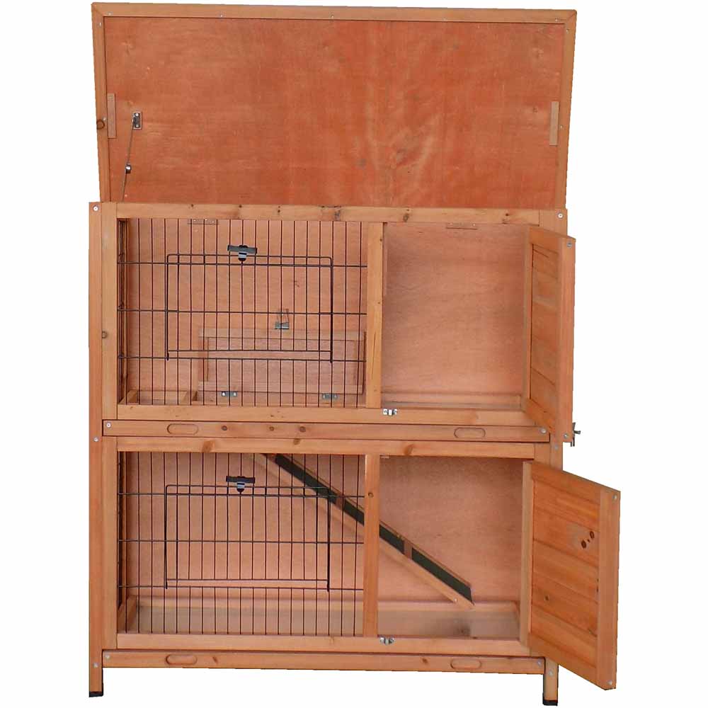 Charles Bentley Natural Wood Two Storey Pet Hutch Image 2