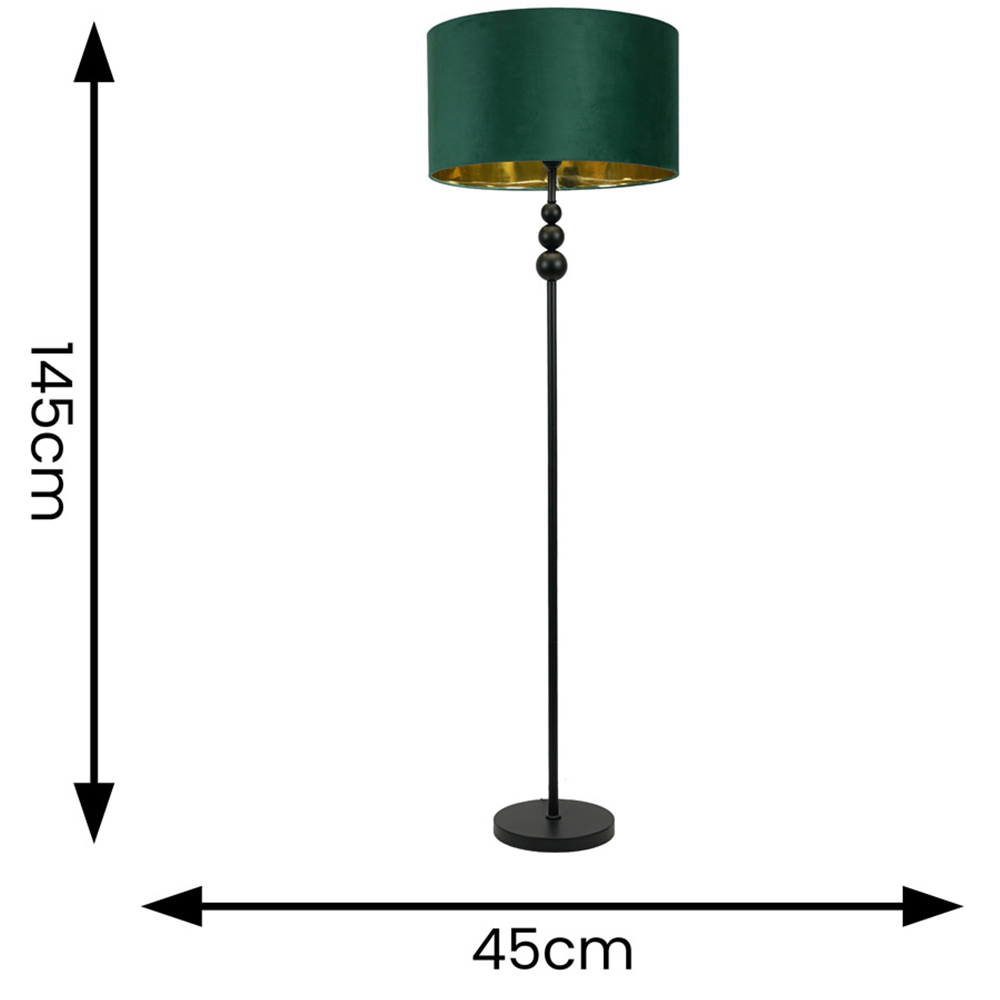 ValueLight Marissa Forest Green Velvet Gold Inner Shade Black Stacked Ball LED Floor Lamp Image 4