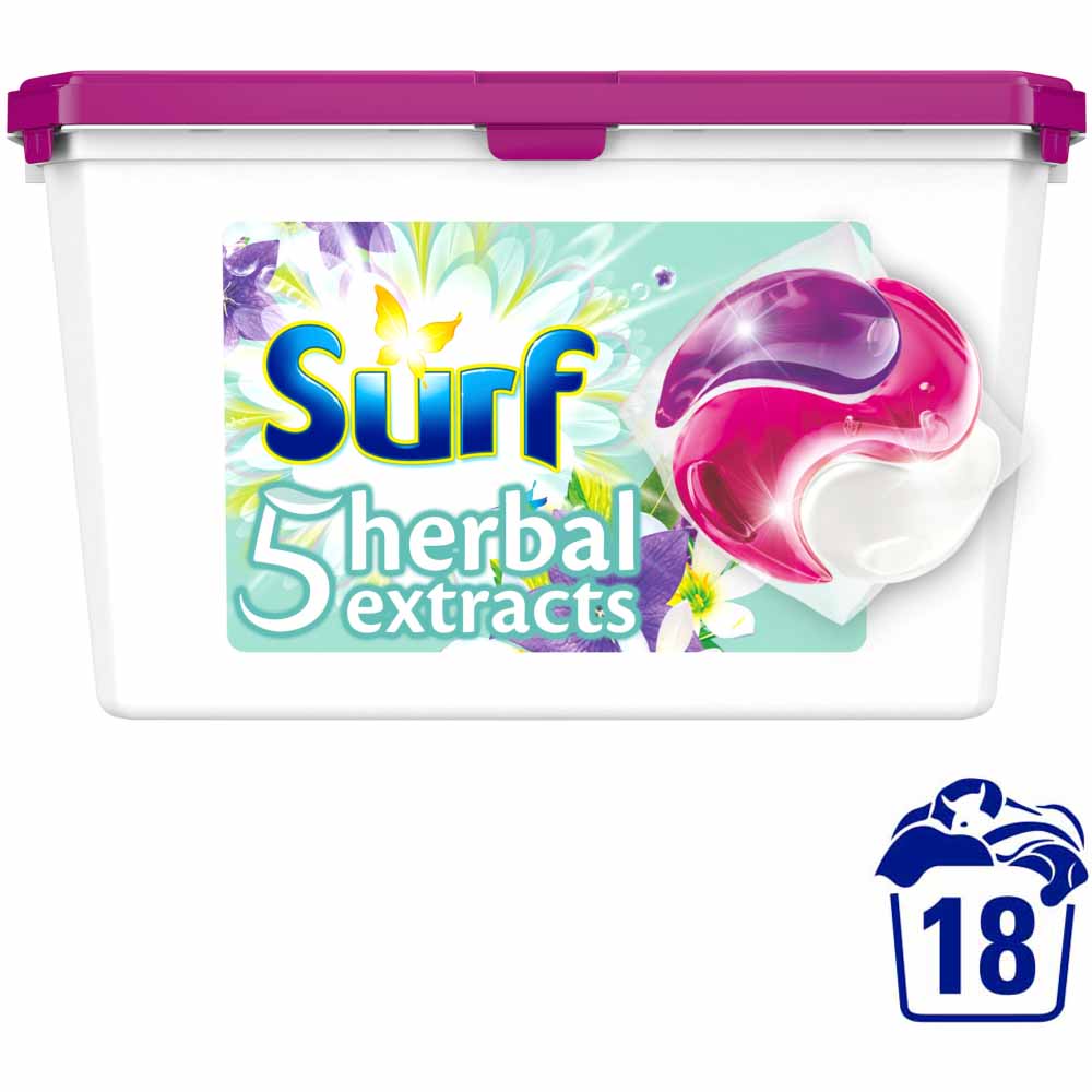 Surf 3 in 1 Herbal Extracts Laundry Washing Capsules 18 Washes Image 1