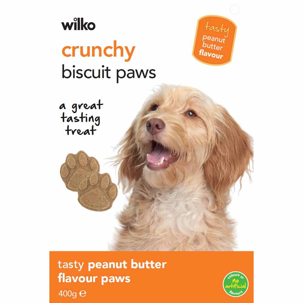 Wilko Peanut Butter Flavoured Dog Treat Paws 400g Image 1